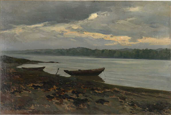 Крачковский Иосиф Евстафьевич. Пейзаж с рекой и лодками